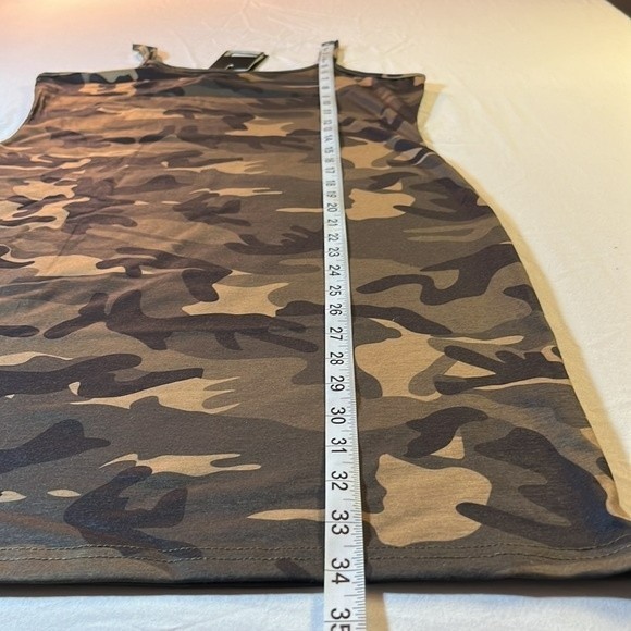 Lucky & Blessed Mini Dress, Spaghetti Straps, Green Tan & Black Camo, NWT Small - Picture 4 of 8